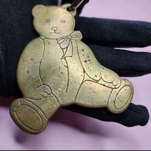Vintage Gordon Fraser Teddy Bear Keychain Solid Brass Signed Cute Animal - Picture 5 of 5